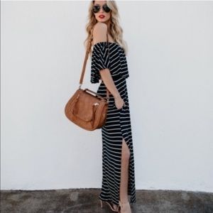 VICI Waterfront Striped Pocketed Maxi Dress